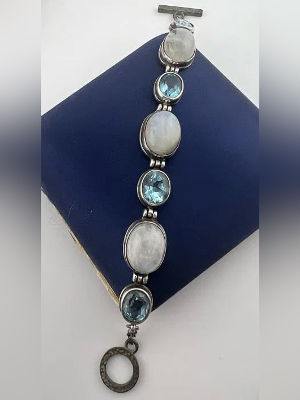 Sterling Silver Moonstone and Blue Topaz Link Bracelet